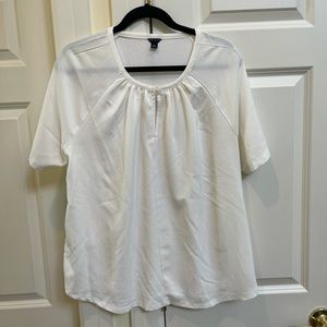 Ann Taylor Ivory Keyhole Short Sleeve Blouse